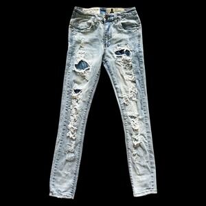 MASONRY DENIM Industrial Indigo Distressed Light Skinny Jeans Mens 25x30 Grunge